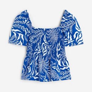 H&M bright blue patterned smocked top
